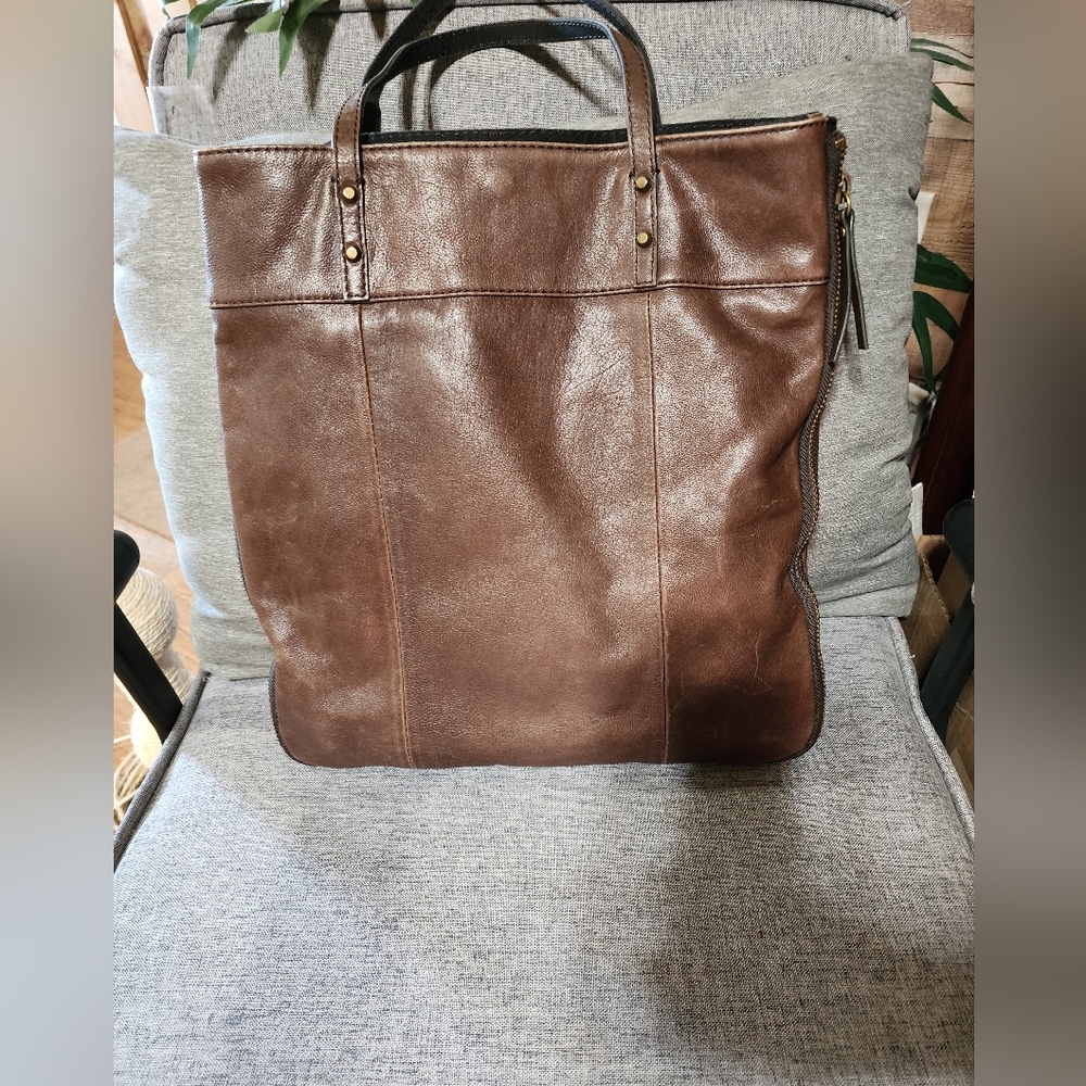 J. Crew Brimfield Brown Leather Tote Shoulder Bag Expandable Unisex